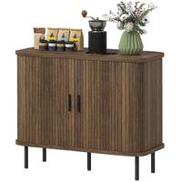 Thumbnail for 35.4 Sideboard Buffet Cabinet With Storage With Slatted Tambour Doors And Metal Legs