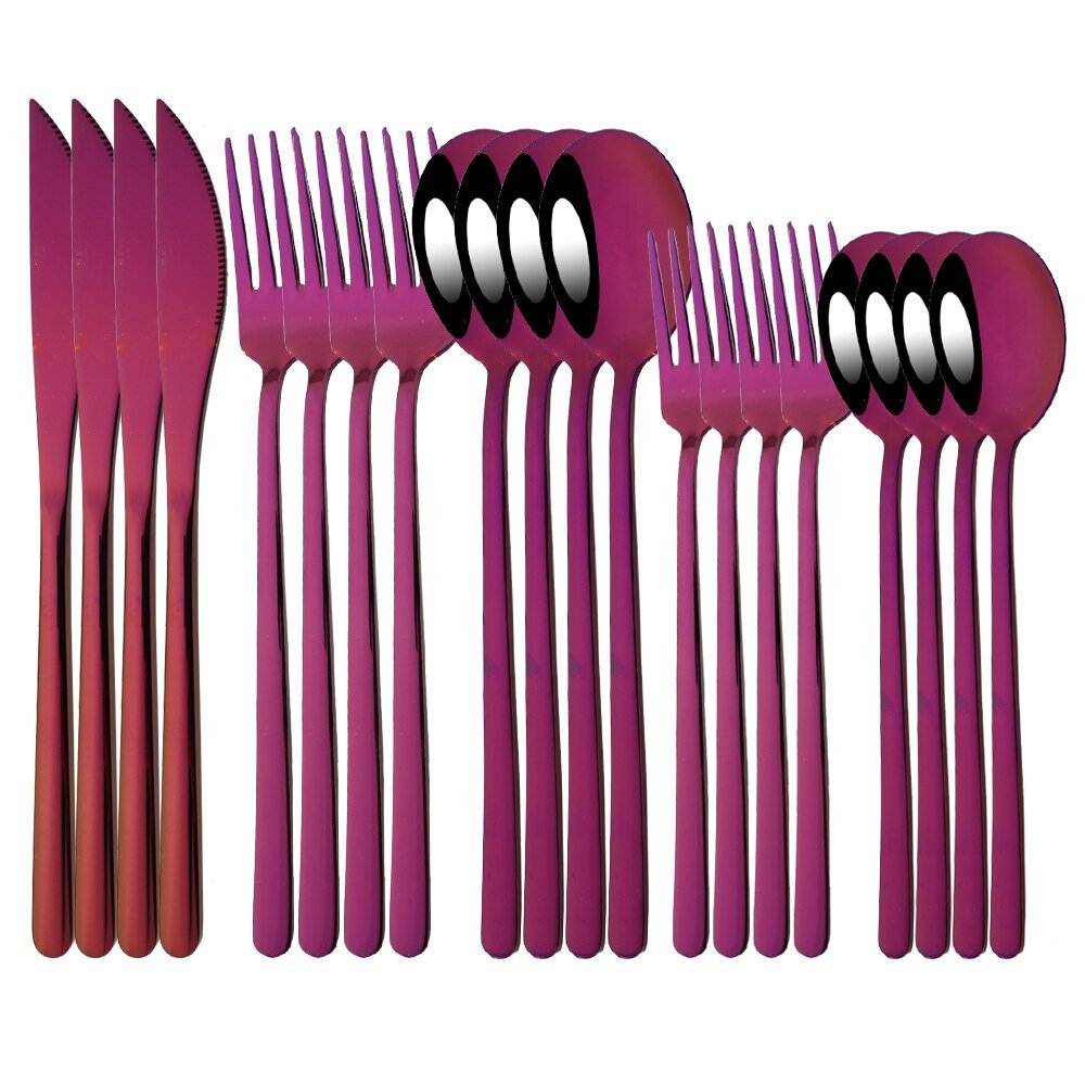 20Pcs Pink Silver Stainless Steel Dinnerware Set - Casatrail.com