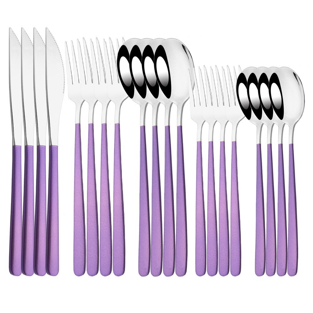 20Pcs Pink Silver Stainless Steel Dinnerware Set - Casatrail.com