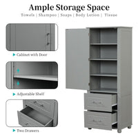 Thumbnail for Tall Freestanding Storage Cabinet With Two Drawers And Adjustable Shelf