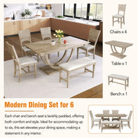 Thumbnail for 6-Piece Wood Half Round Dining Table Set With Long Bench & 4 Chairs