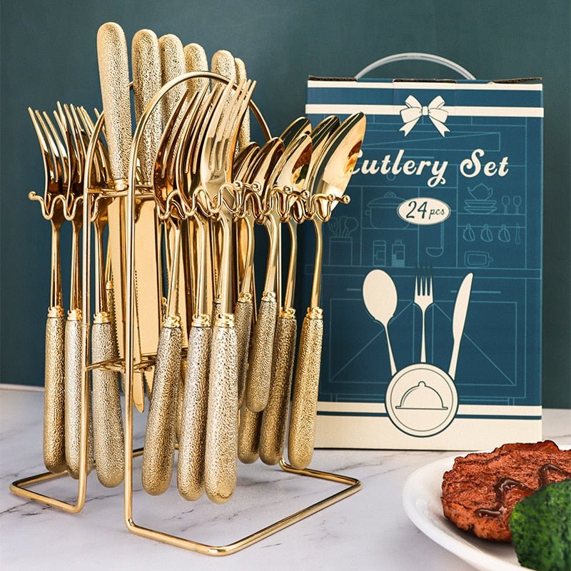 24 Pcs Stainless Steel Cutlery Set with Ceramic Handle - Casatrail.com