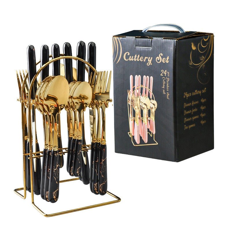 24 Pcs Stainless Steel Cutlery Set with Ceramic Handle - Casatrail.com