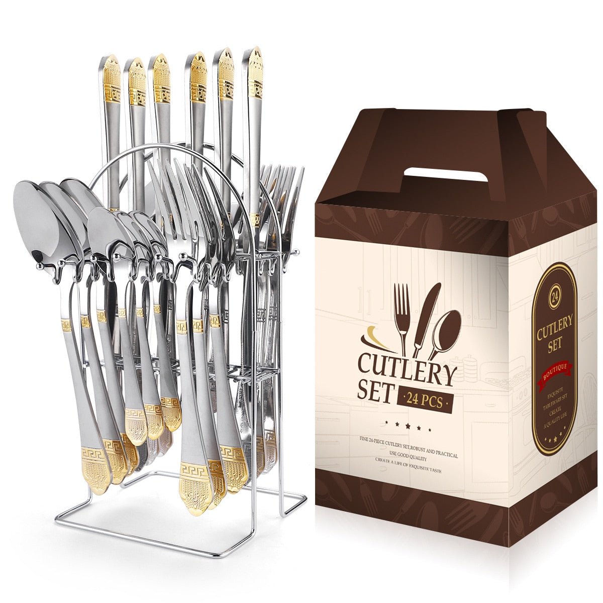 24 Pcs Stainless Steel Cutlery Set with Ceramic Handle - Casatrail.com