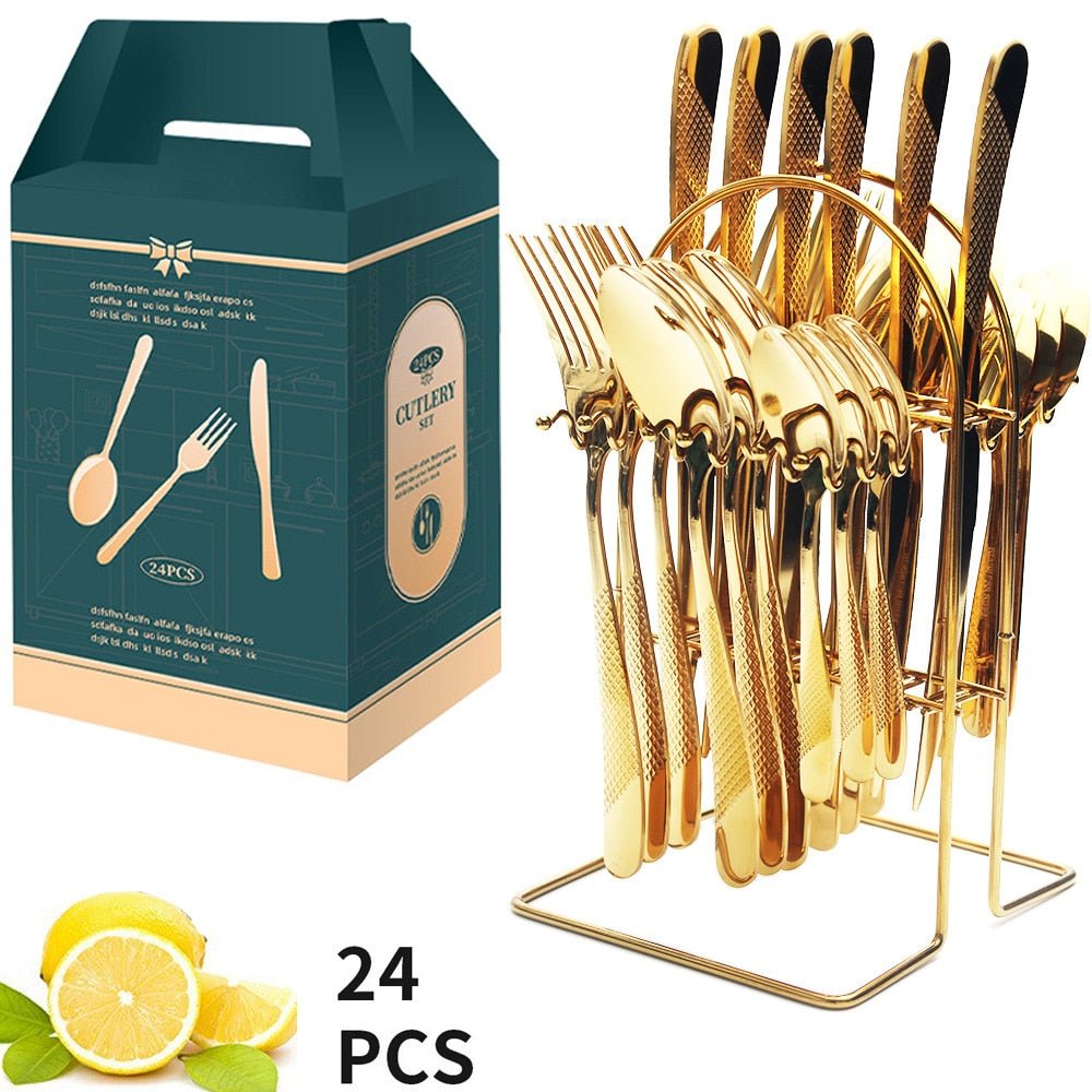 24 Pcs Stainless Steel Cutlery Set with Ceramic Handle - Casatrail.com