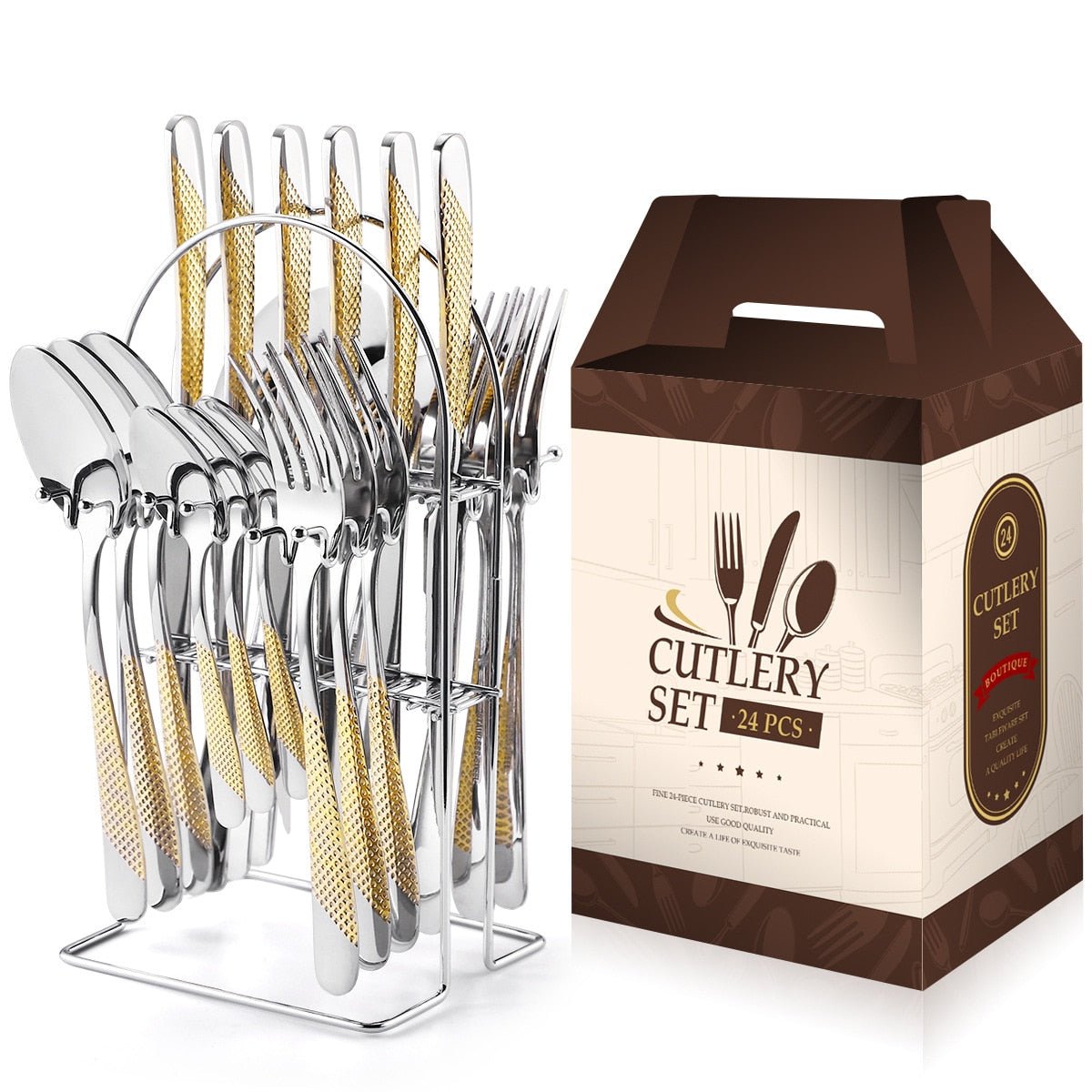 24 Pcs Stainless Steel Cutlery Set with Ceramic Handle - Casatrail.com