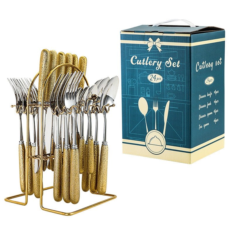 24 Pcs Stainless Steel Cutlery Set with Ceramic Handle - Casatrail.com
