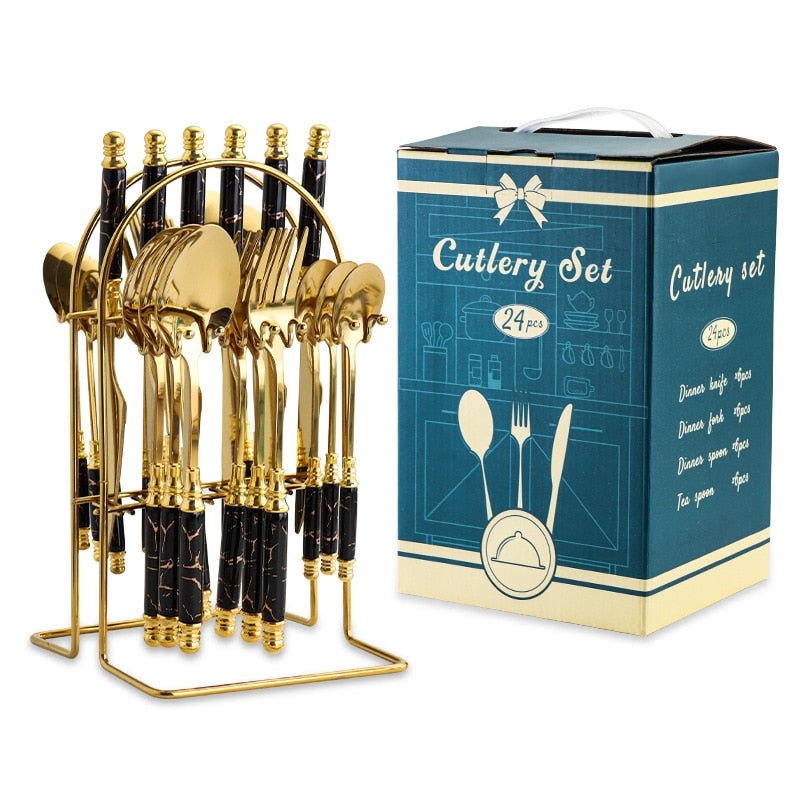 24 Pcs Stainless Steel Cutlery Set with Ceramic Handle - Casatrail.com