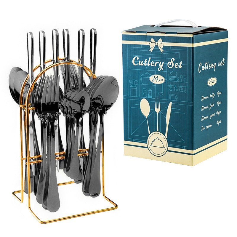 24 Pcs Stainless Steel Cutlery Set with Ceramic Handle - Casatrail.com