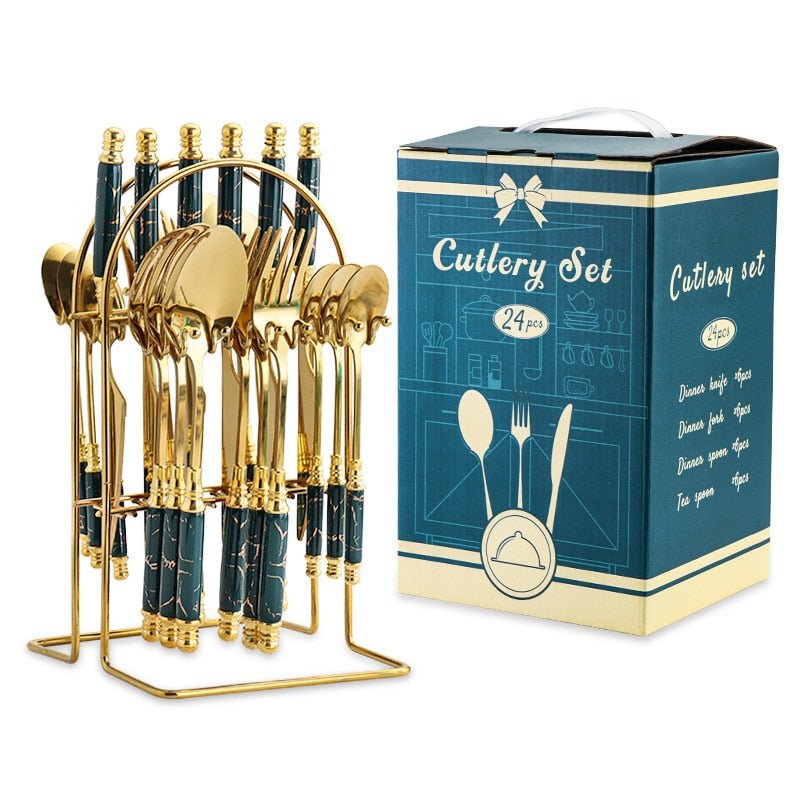 24 Pcs Stainless Steel Cutlery Set with Ceramic Handle - Casatrail.com