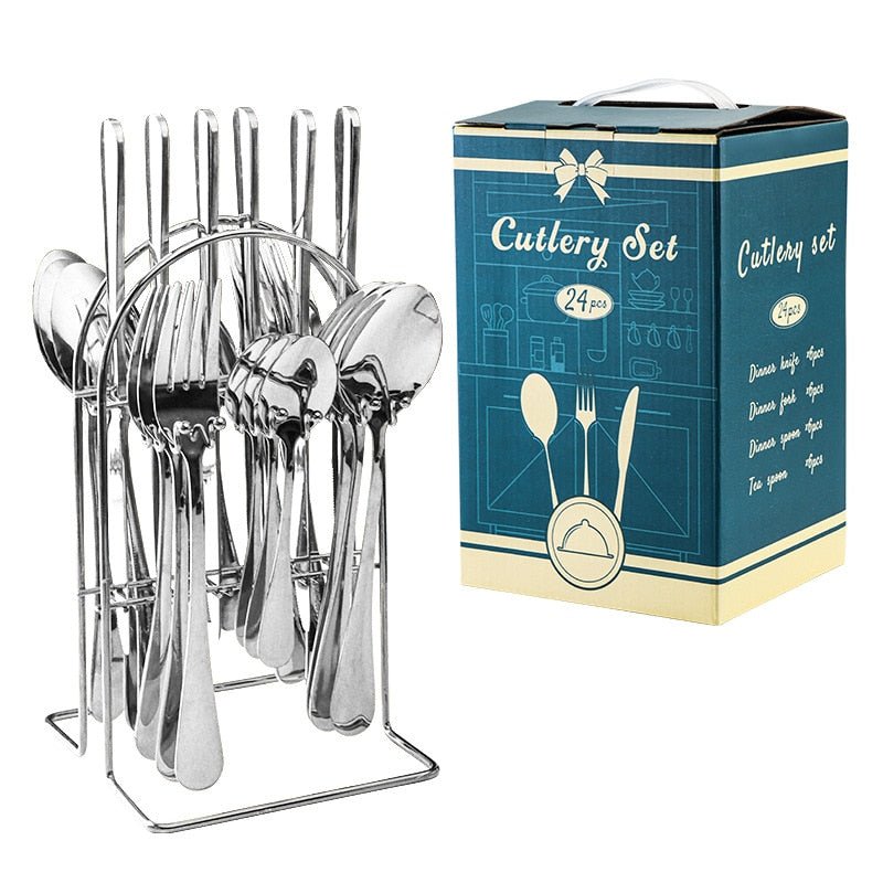 24 Pcs Stainless Steel Cutlery Set with Ceramic Handle - Casatrail.com