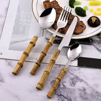 Thumbnail for 24pcs Bamboo Tableware Set with Nature Handle - Casatrail.com