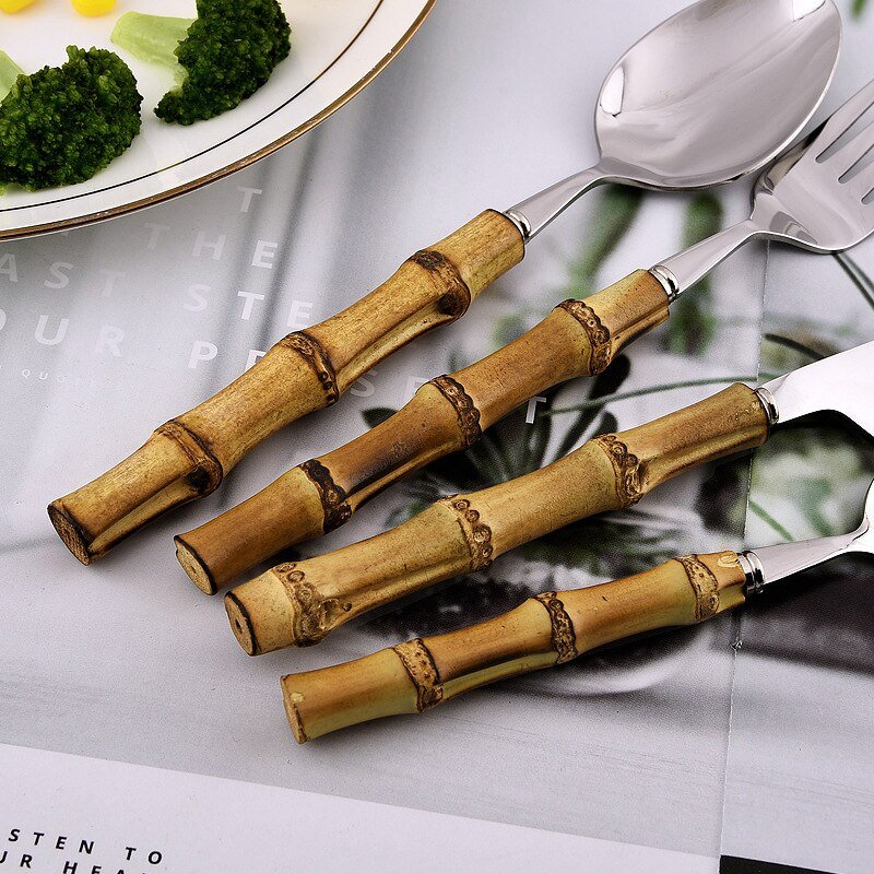 24pcs Bamboo Tableware Set with Nature Handle - Casatrail.com