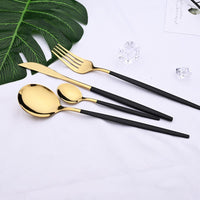 Thumbnail for 24pcs Black Gold Stainless Steel Dinnerware Set - Casatrail.com