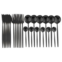 Thumbnail for 24pcs Black Gold Stainless Steel Dinnerware Set - Casatrail.com