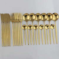 Thumbnail for 24pcs Black Gold Stainless Steel Dinnerware Set - Casatrail.com