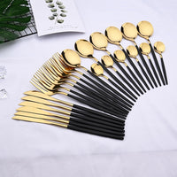 Thumbnail for 24pcs Black Gold Stainless Steel Dinnerware Set - Casatrail.com