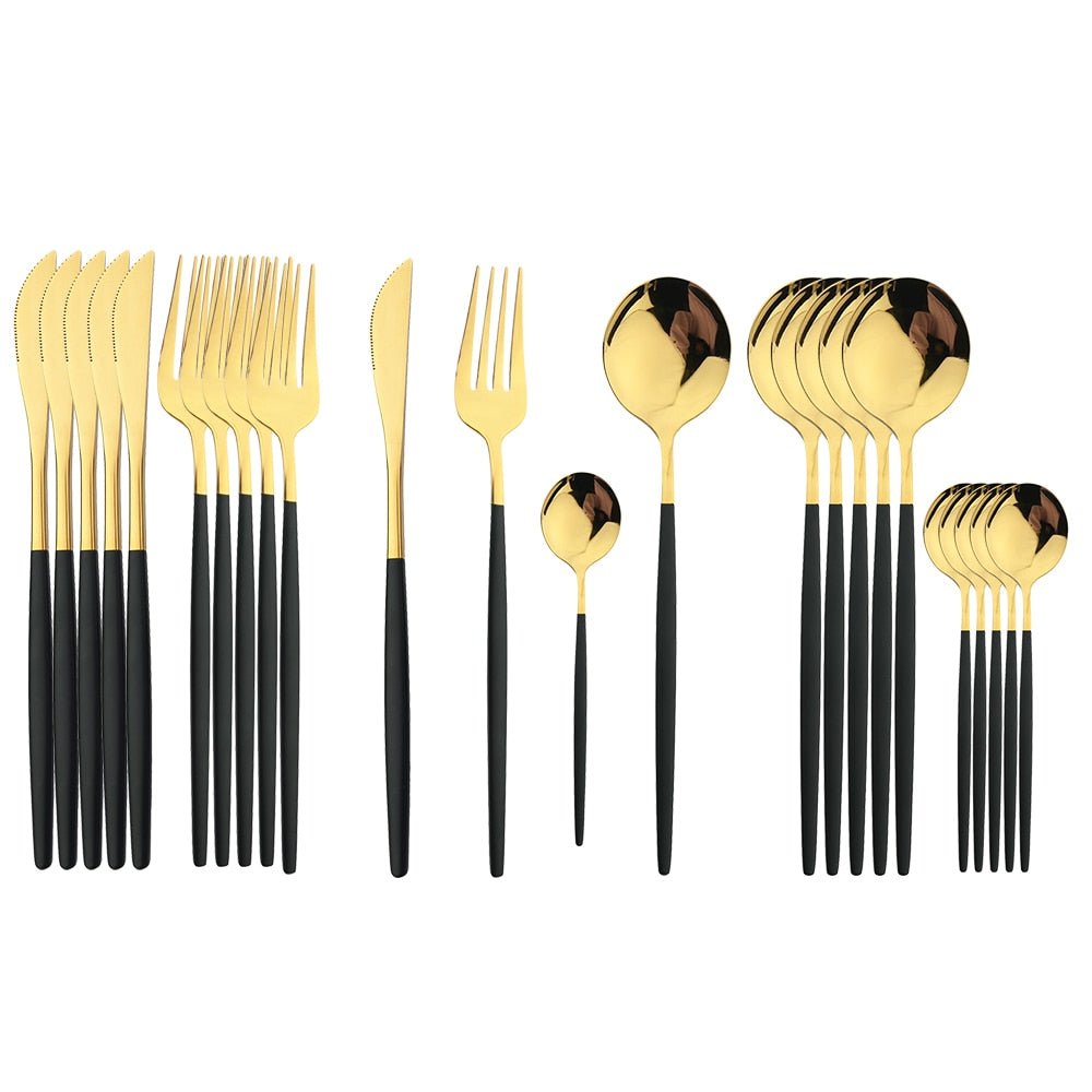 24Pcs Black Handle Cutlery Set - Casatrail.com