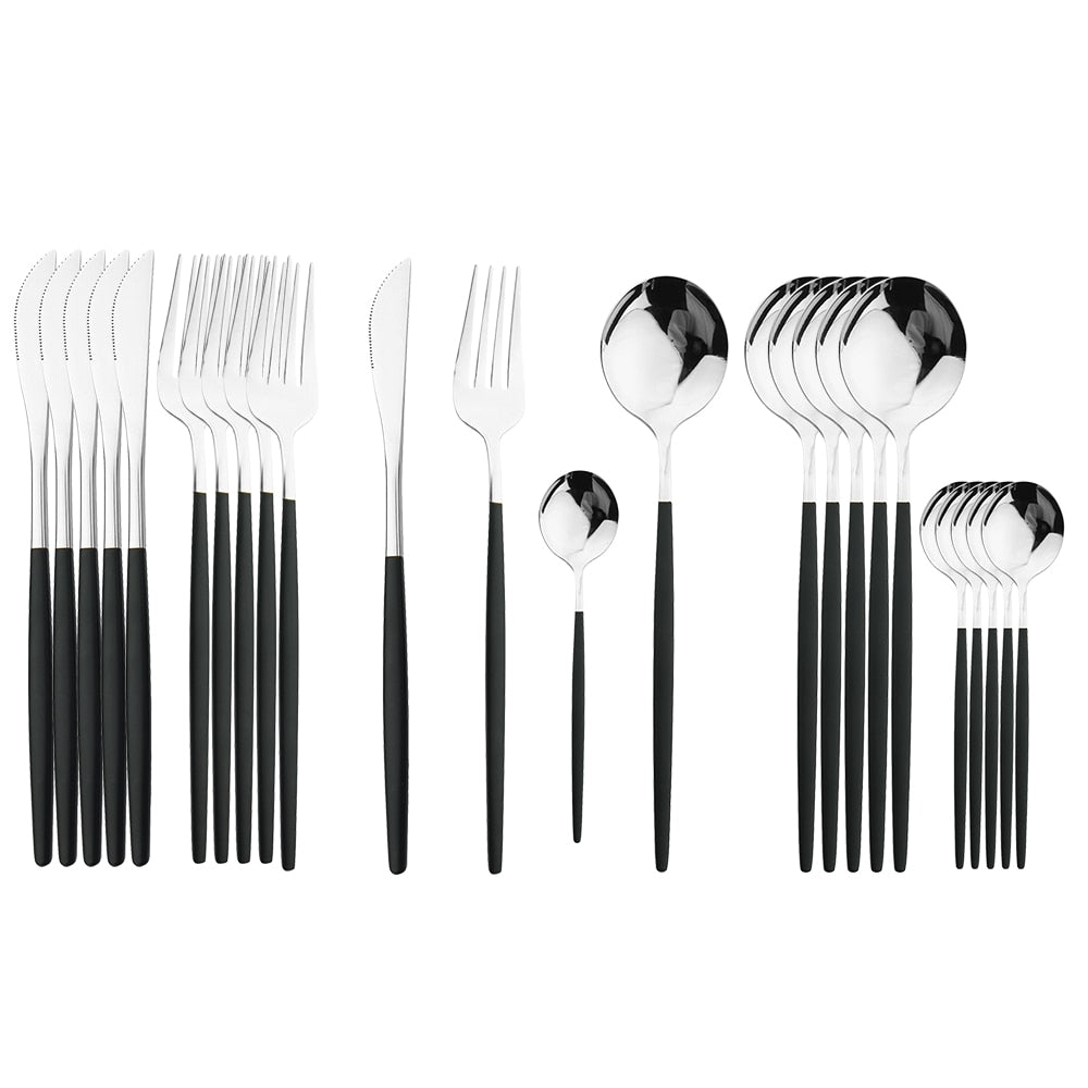 24Pcs Black Handle Cutlery Set - Casatrail.com