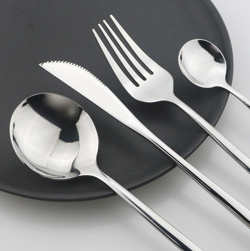 24Pcs Black Handle Cutlery Set - Casatrail.com