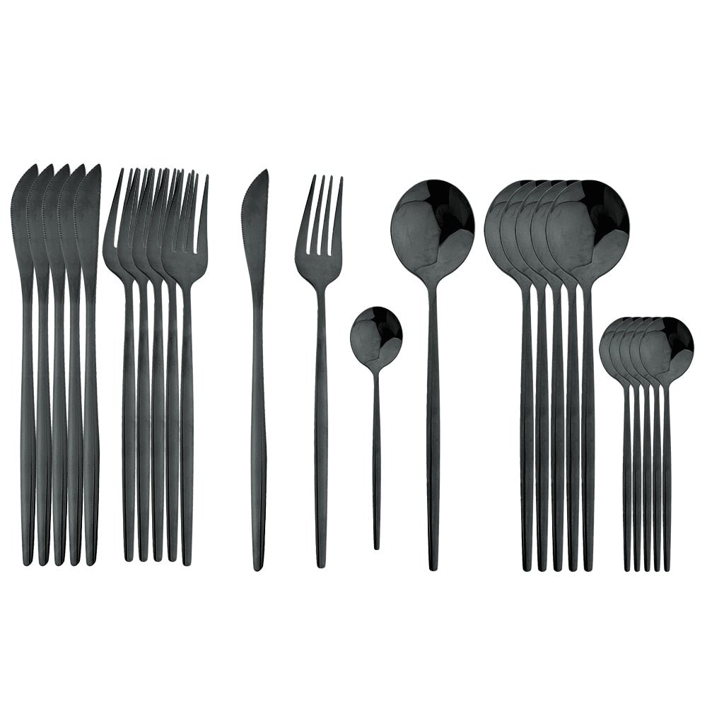 24Pcs Black Handle Cutlery Set - Casatrail.com