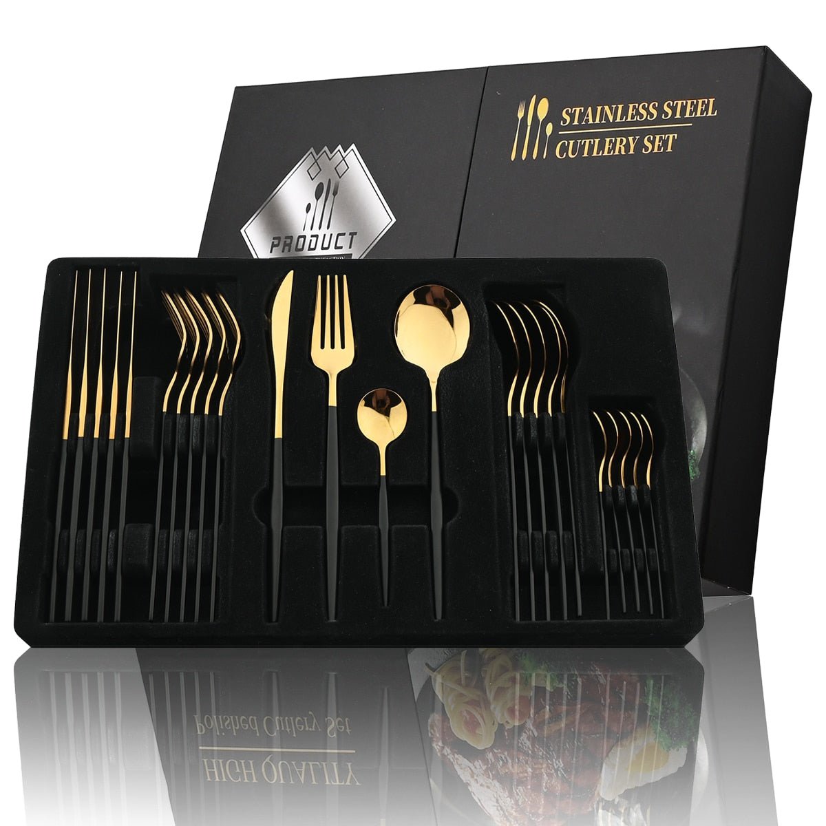 24Pcs Black Handle Cutlery Set - Casatrail.com