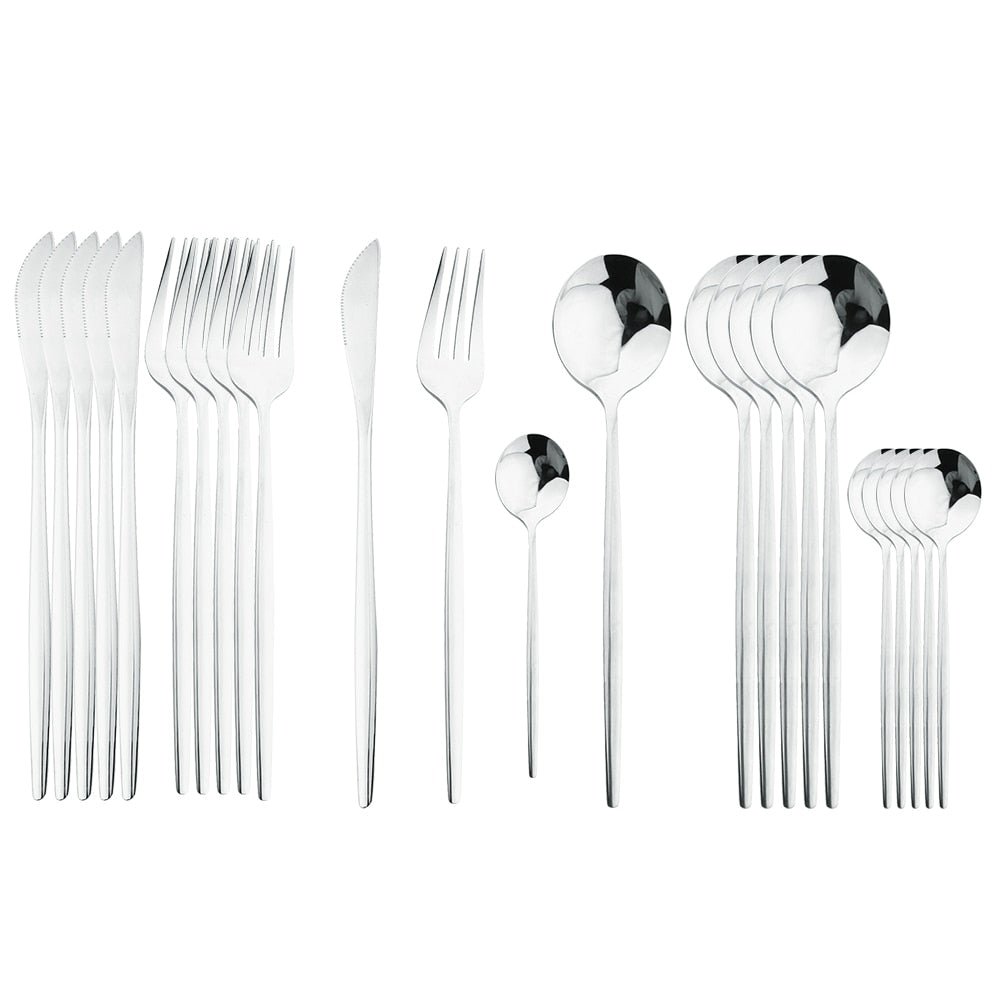 24Pcs Black Handle Cutlery Set - Casatrail.com