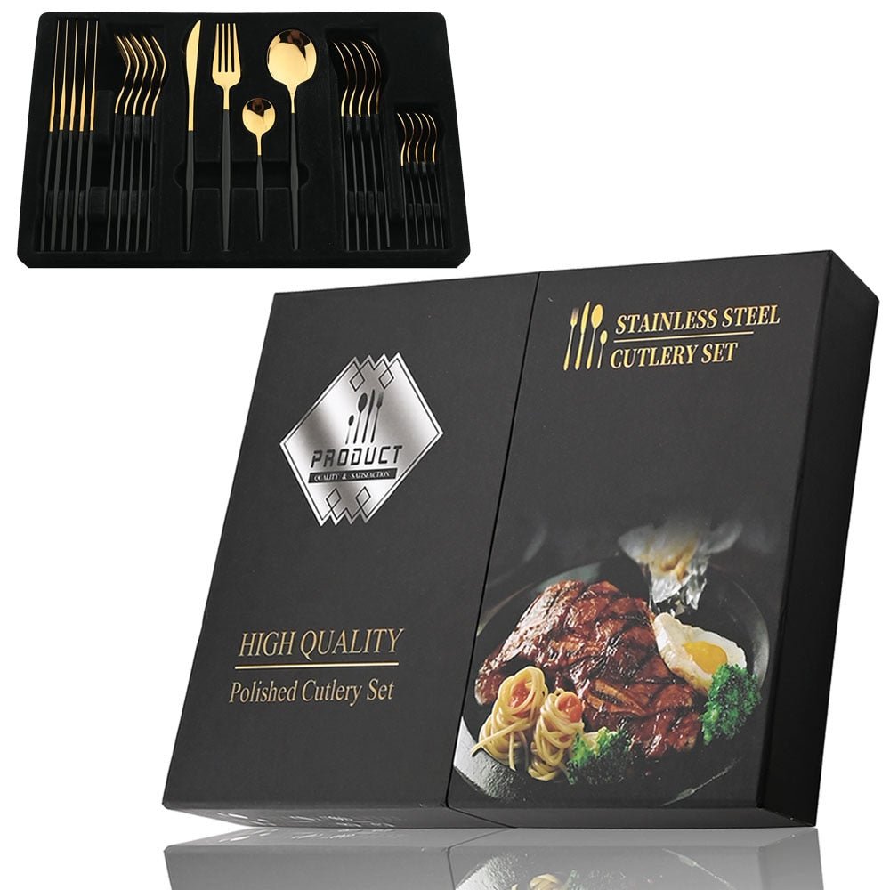 24Pcs Black Handle Cutlery Set - Casatrail.com