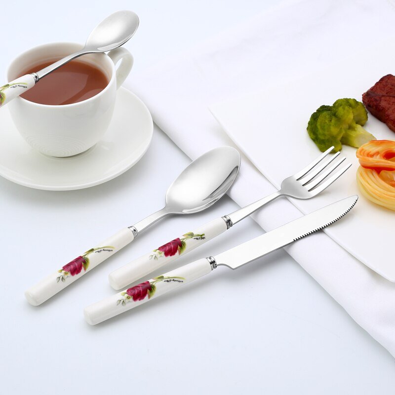 24Pcs Stainless Steel Cutlery with Ceramic Handle - Casatrail.com