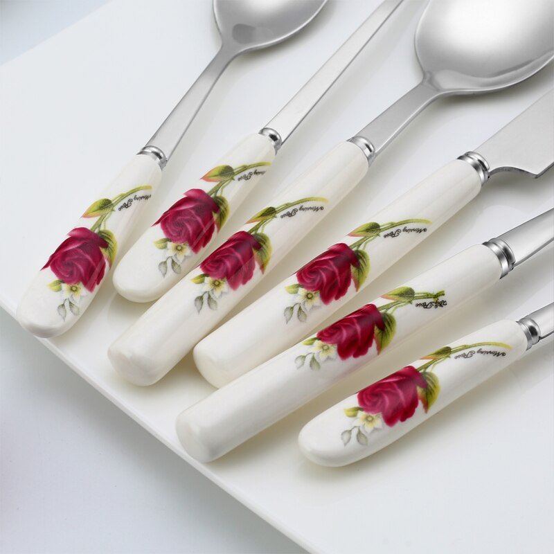 24Pcs Stainless Steel Cutlery with Ceramic Handle - Casatrail.com