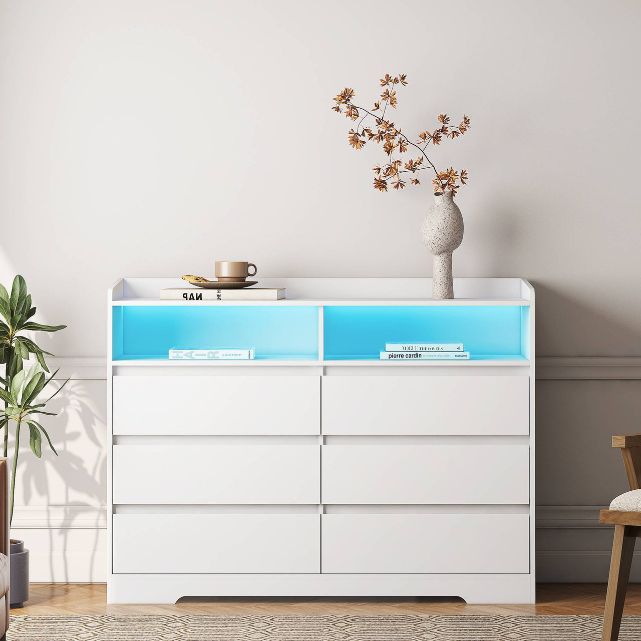 6 Drawer Dresser With LED Lights Modern Dressers Drawers With Sturdy Frame