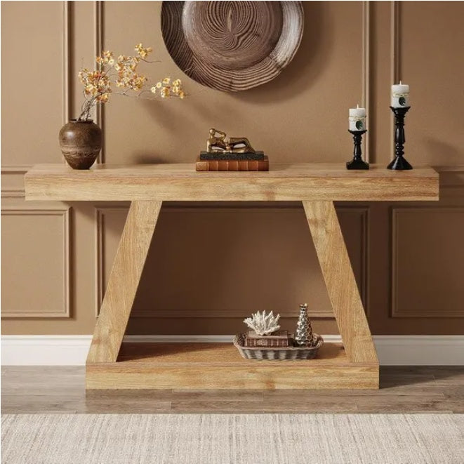 55-Inch Rustic Sofa Table With Storage