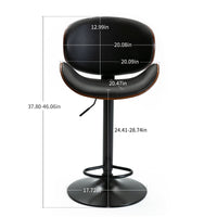 Thumbnail for 2pcs Height - Adjustable Walnut Bentwood Bar Stools with PU Leather Cushion - Casatrail.com