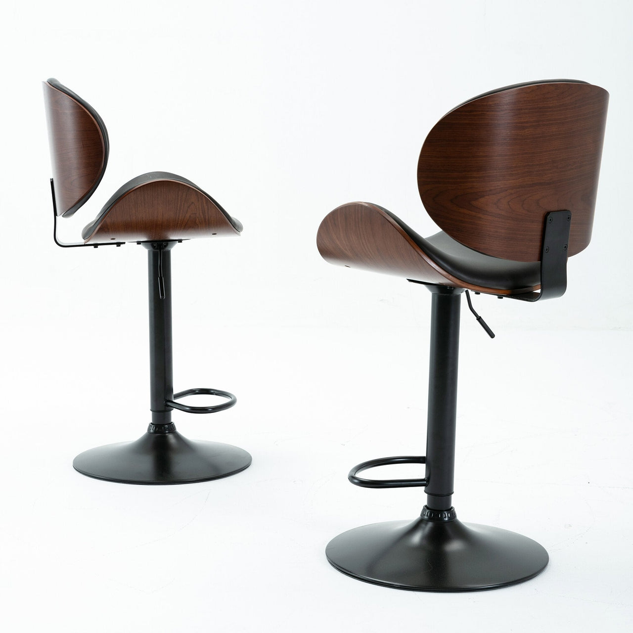 2pcs Height - Adjustable Walnut Bentwood Bar Stools with PU Leather Cushion - Casatrail.com