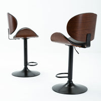 Thumbnail for 2pcs Height - Adjustable Walnut Bentwood Bar Stools with PU Leather Cushion - Casatrail.com