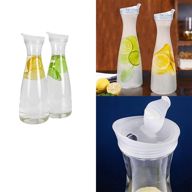 2Pcs Plastic Water Carafes White Flip Tab Lids Food Grade Recyclable Shatterproof Pitchers Juice Jar - Casatrail.com