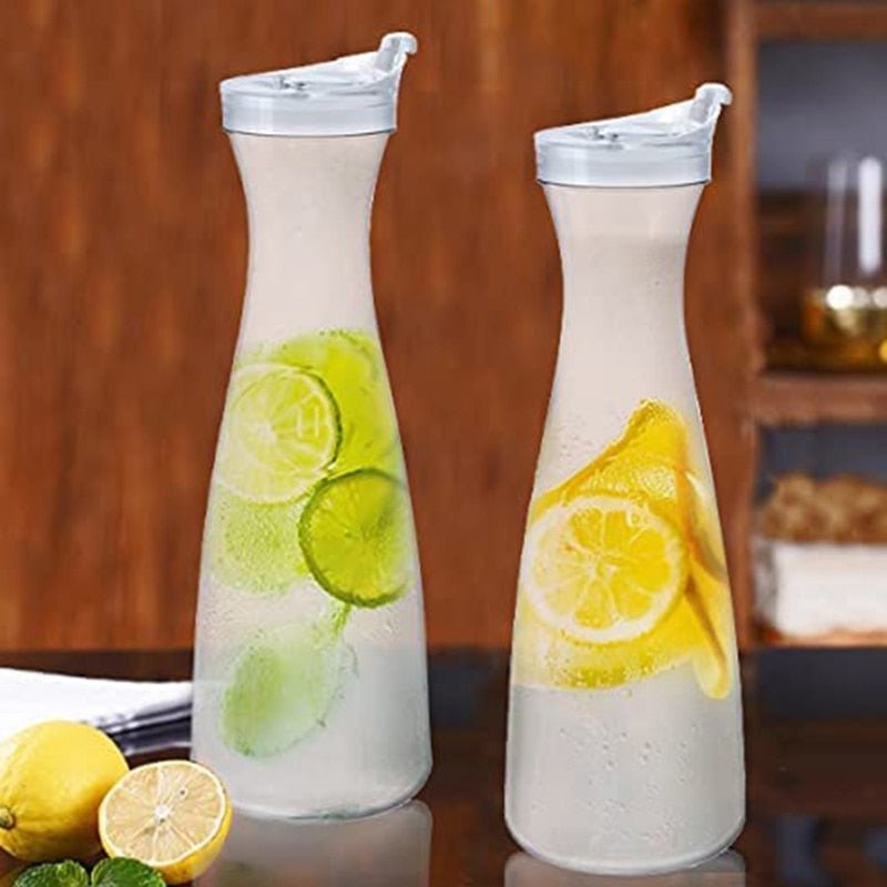 2Pcs Plastic Water Carafes White Flip Tab Lids Food Grade Recyclable Shatterproof Pitchers Juice Jar - Casatrail.com