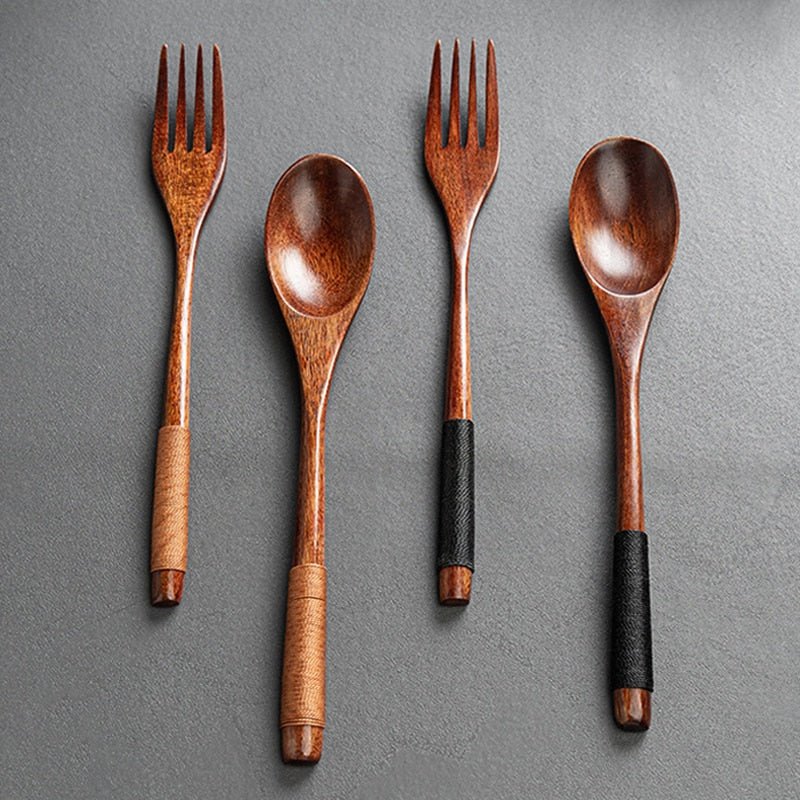 2Pcs Wooden Spoon Fork Dinnerware Set - Casatrail.com