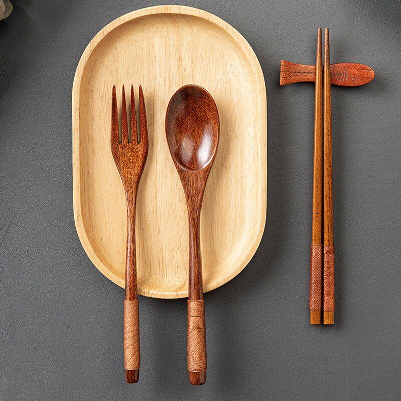 2Pcs Wooden Spoon Fork Dinnerware Set - Casatrail.com