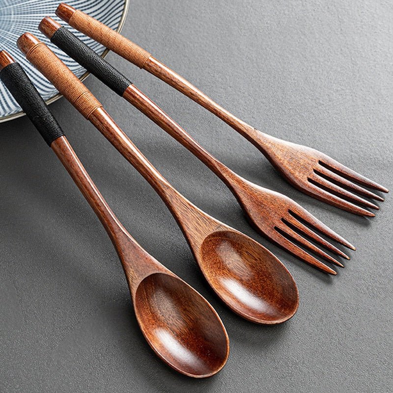 2Pcs Wooden Spoon Fork Dinnerware Set - Casatrail.com