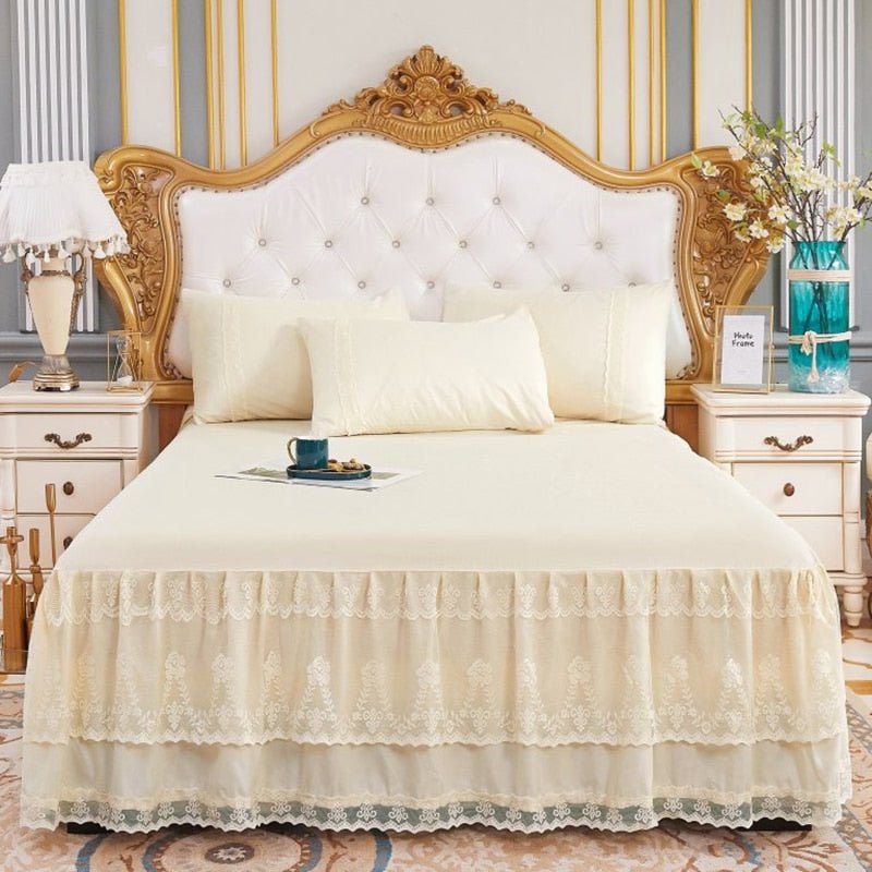 3 Layers Bed Skirt - Lace Ruffled Couvre Lit Bedroom Cover - Non - slip Mattress Cover Bedsheet Bedspread - Casatrail.com