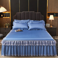 Thumbnail for 3 Pcs Smooth Elegant Bed Spread Solid Colour Bed Skirt Polyester Cotton King Queen Size with Pillowcases - Casatrail.com