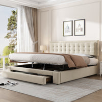 Thumbnail for Upholstered Bed King Size Bed With Slats And Headboard, Without Mattress