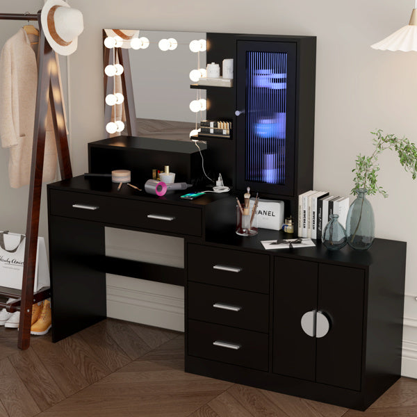3-door, 4-drawer, Dressing Table, With Sockets, and Tri-tone Light Bulbs