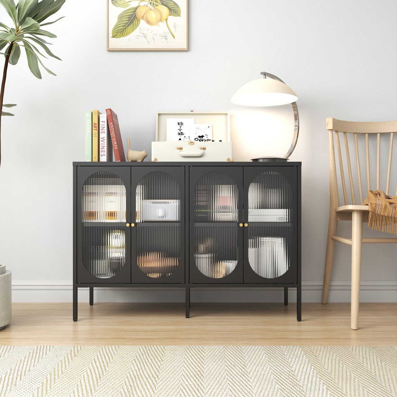 Metal Sideboard Cabinet With 4 Glass Door