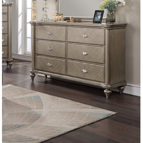 Luxury Antique Silver Champagne Finish Dresser W Mirror