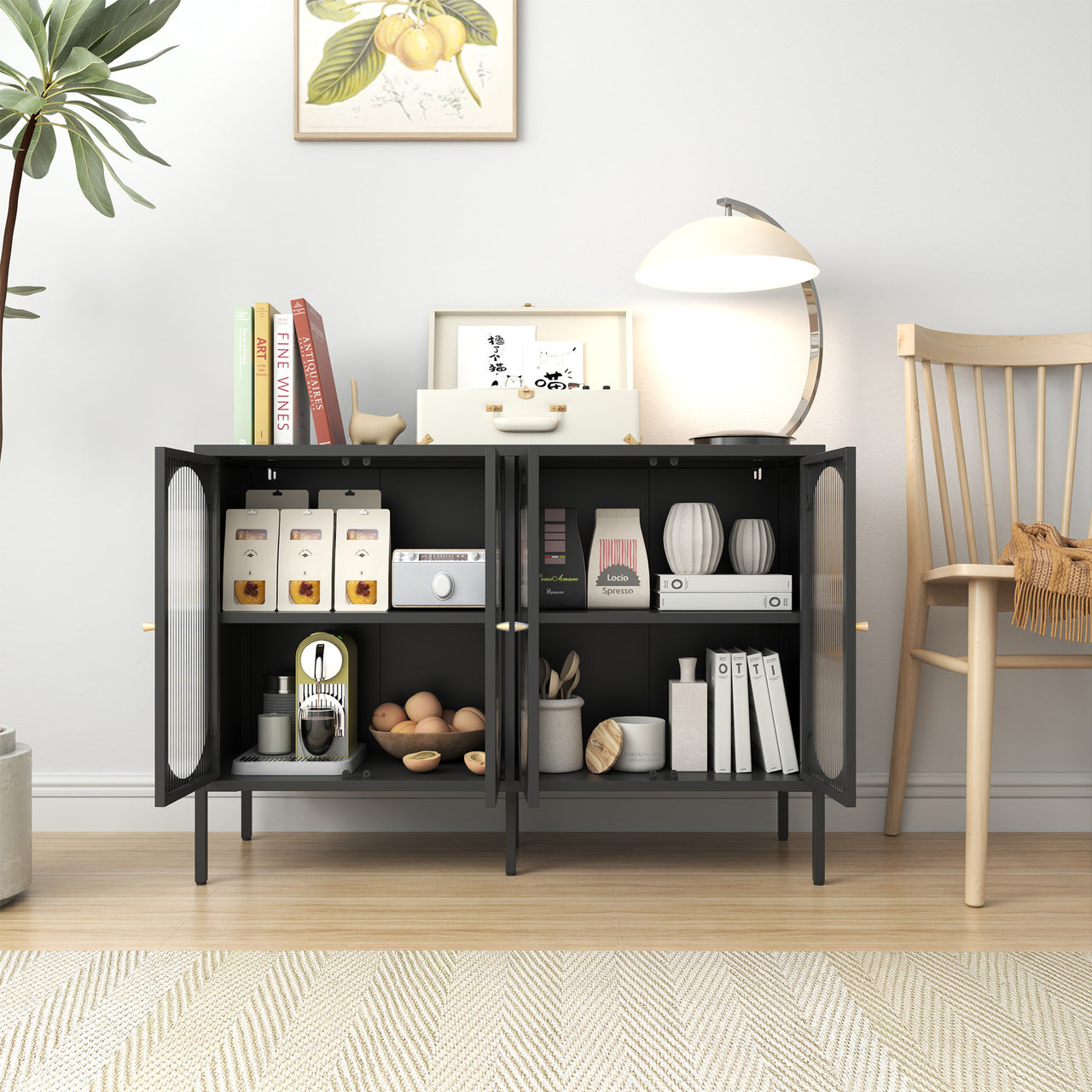 Metal Sideboard Cabinet With 4 Glass Door
