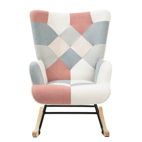 Mid Century Fabric Rocker Chair With Wood Legs