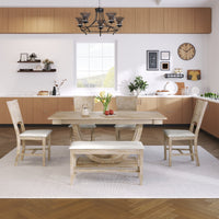 Thumbnail for 6-Piece Wood Half Round Dining Table Set With Long Bench & 4 Chairs
