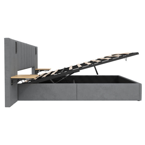 King Upholstered Bed With Charging Station